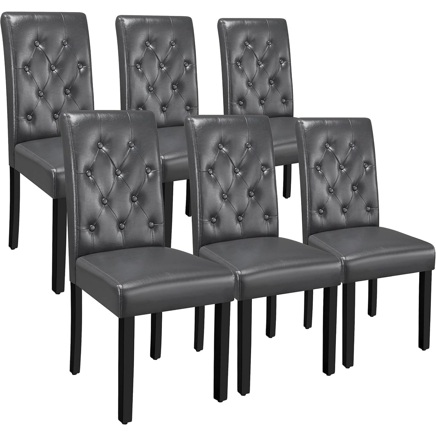 Pack de 6 chaises interieur en similicuir gris avec pieds en chene massif, assise rembourree pour cuisine salon bureau ou bar