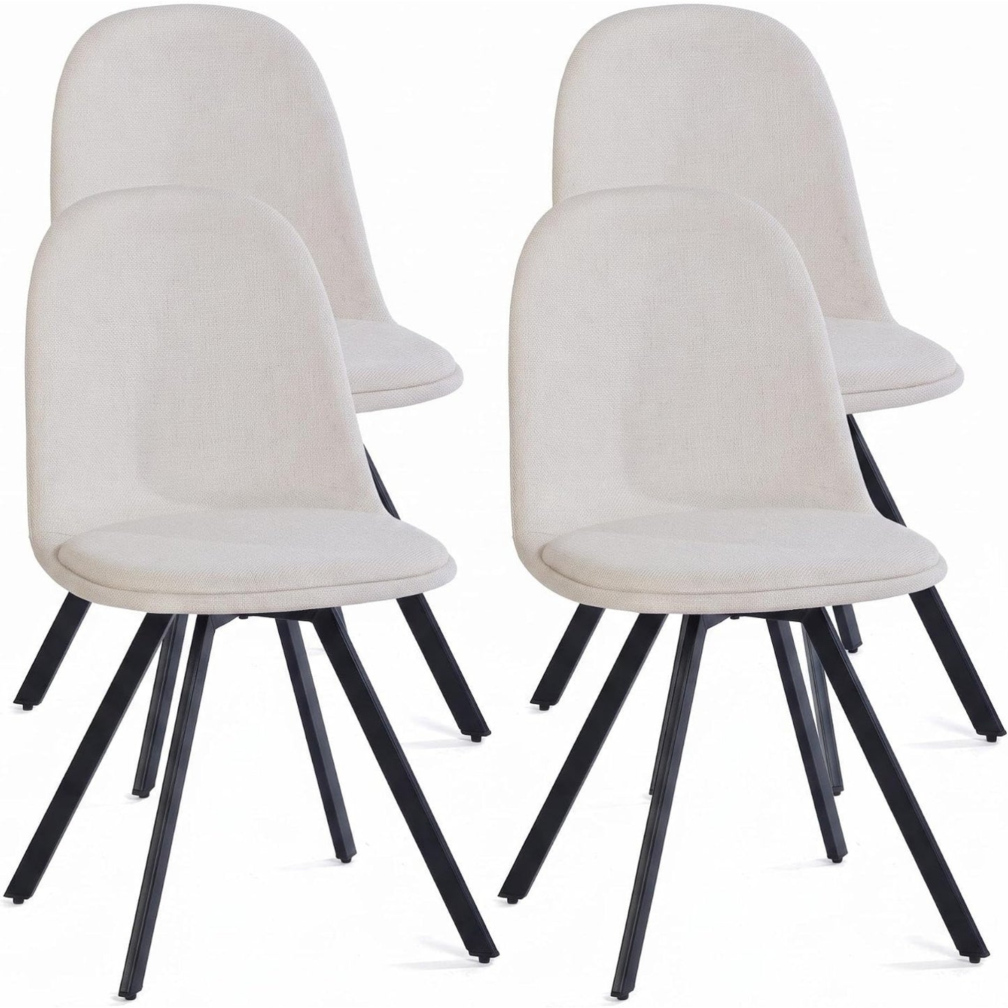Lot de 4 chaises pivotantes creme a 360 degres sans accoudoirs, base metalique radiale et design elegant pour interieur