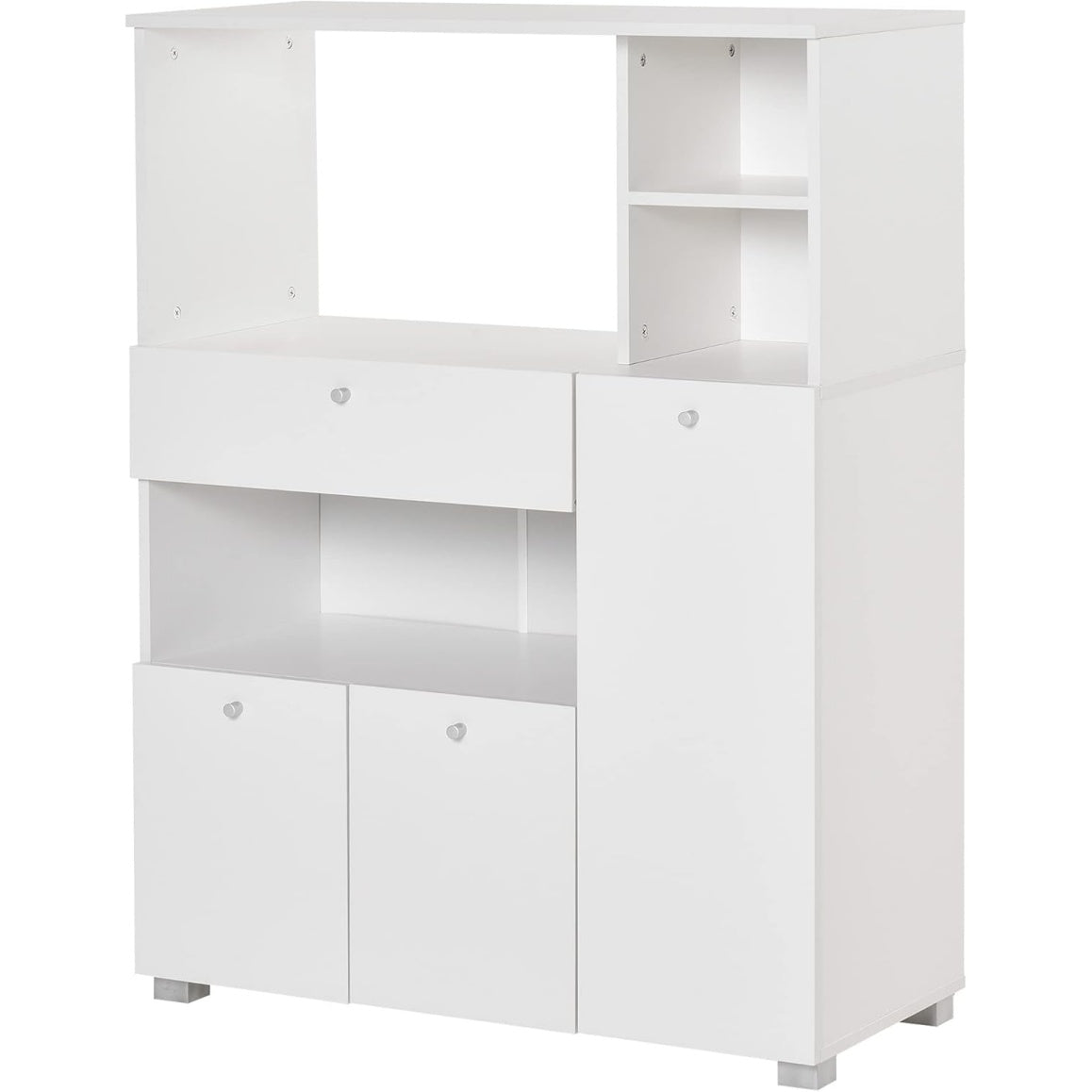 Meuble micro-ondes blanc 90 x 40 x 120 cm avec placards, rangement multifonction pour cuisine equipee