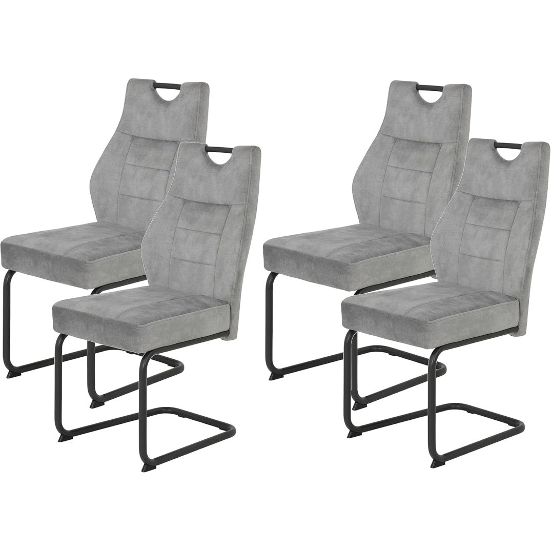 Lot de quatre chaises luge en microfibre argentee, base tubulaire grise et conception resistante jusqu'a 140 kg