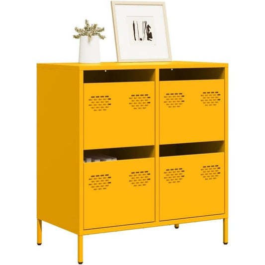 Cabinet de rangement jaune moutarde en acier lamine a froid 68 x 39 x 73,5 cm, piece fonctionnelle pour salon et salle a manger