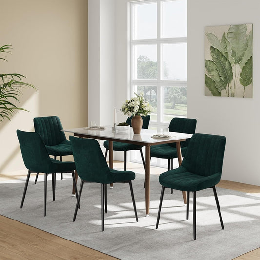 Ensemble de 6 chaises repas vertes en velours avec rembourrage epais, pieds metalliques stables et finition antiderapante
