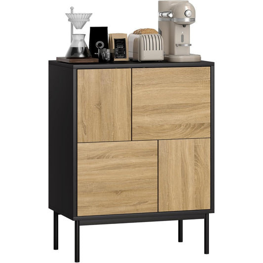 Meuble bas de salon 60 x 35 x 78 cm avec finition noire et effet bois naturel, rangement compact