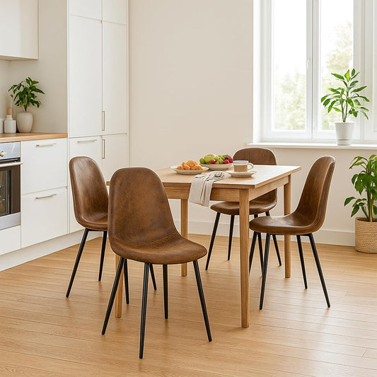 Lot de 4 sieges de cuisine marron avec dossier ergonomique, pieds acier et capacite jusqu a 120 kg