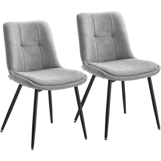 Paire de chaises de salle a manger gris tourterelle en chenille avec double rembourrage et base metallique solide