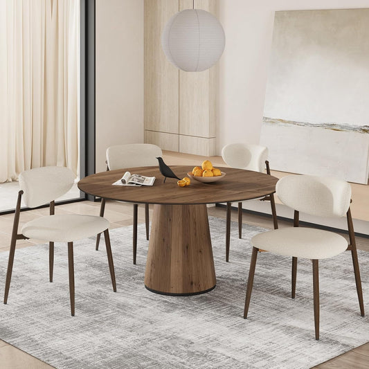 Lot de quatre chaises de cuisine beige avec assise rembourree en tissu, dossier fixe et pieds metal robustes