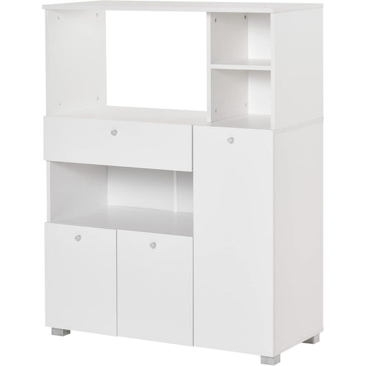 Meuble micro-ondes blanc 90 x 40 x 120 cm avec placards, rangement multifonction pour cuisine equipee