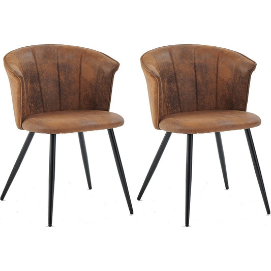 Paire de fauteuils retro en suedine marron avec assise rembourree et pieds metalliques, style industriel contemporain