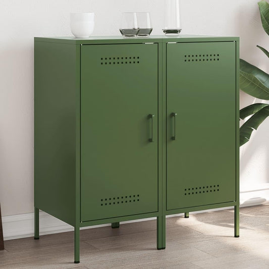 Lot de deux armoires vert olive en acier lamine a froid 36 x 39 x 79 cm, solution de rangement moderne pour espaces de vie